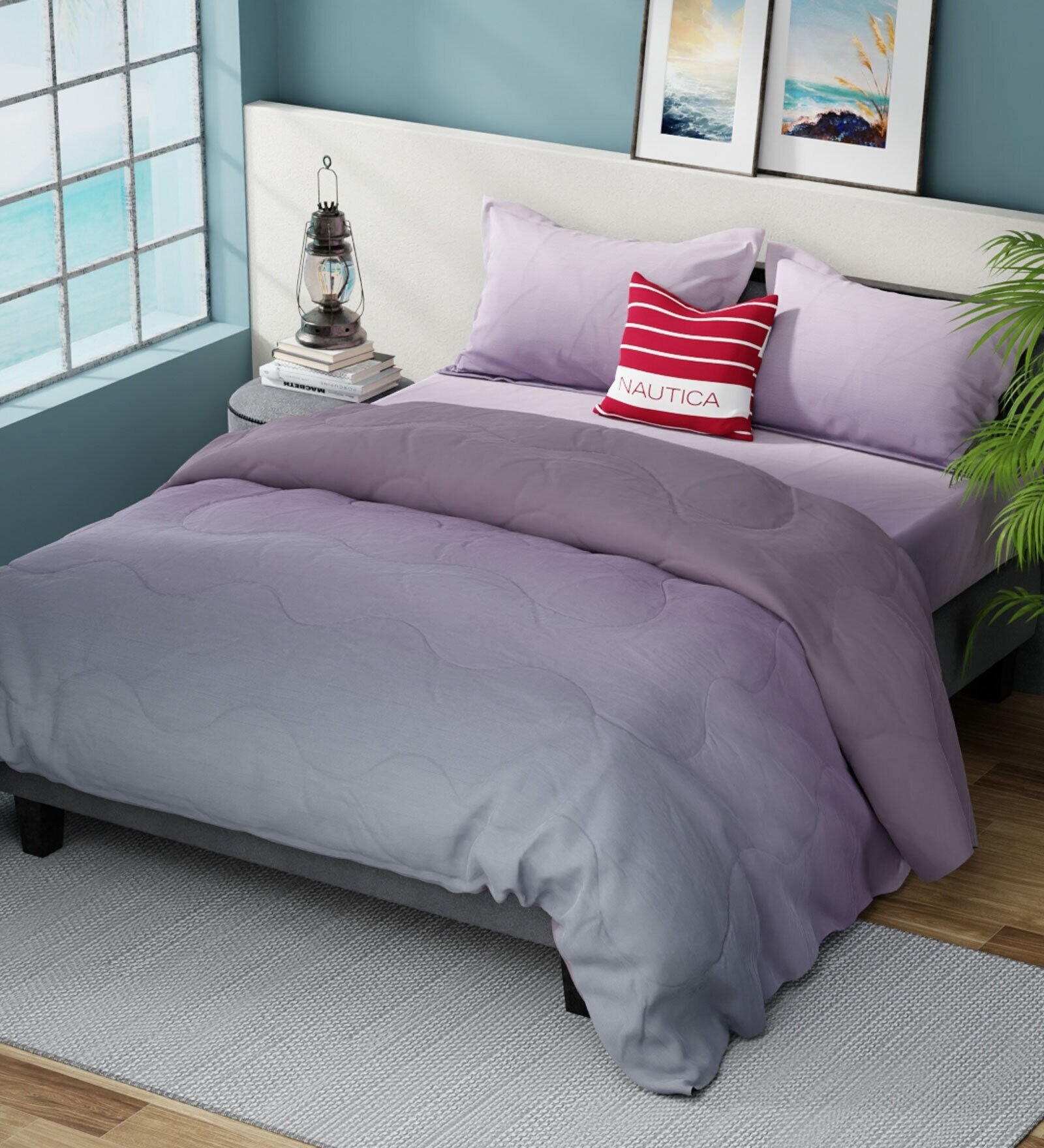 4Pcs Bradford Solid Purple 100% Cotton King Double Bedding Set